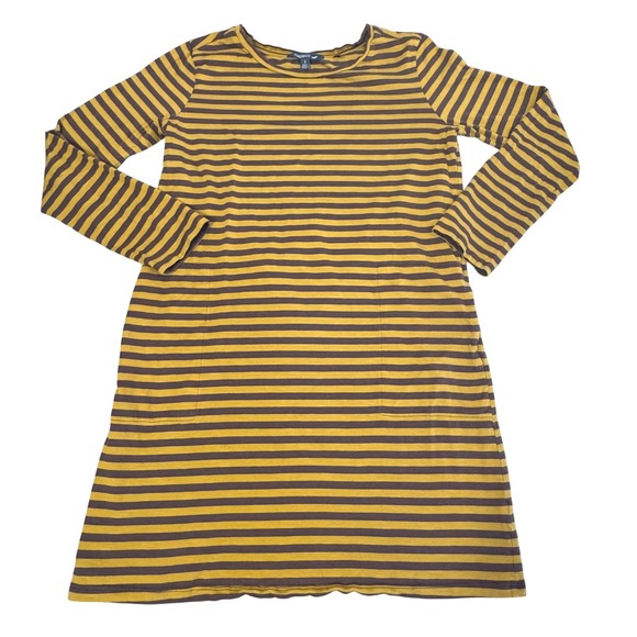 Toad&Co Dresses & Skirts - Toad&Co‎ Striped Dress Size S Long Sleeve Organic Cotton Earthy Mustard Brown